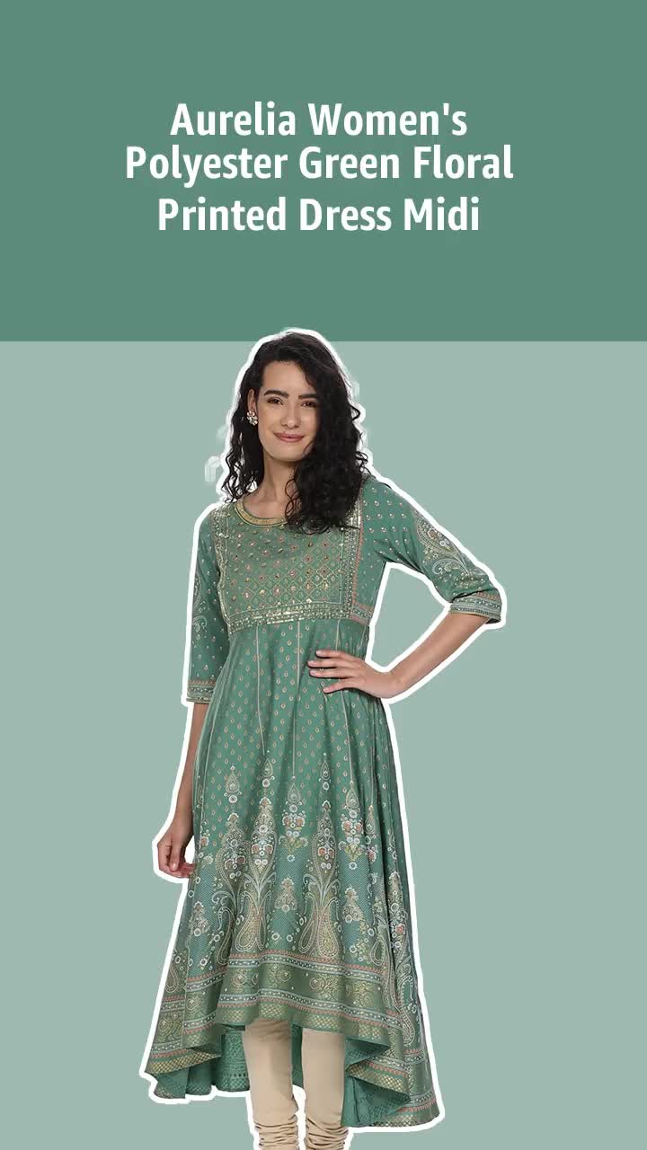 Aurelia Green Foil Pattern Anarkali Kurta with Handwork : Amazon.in: Fashion