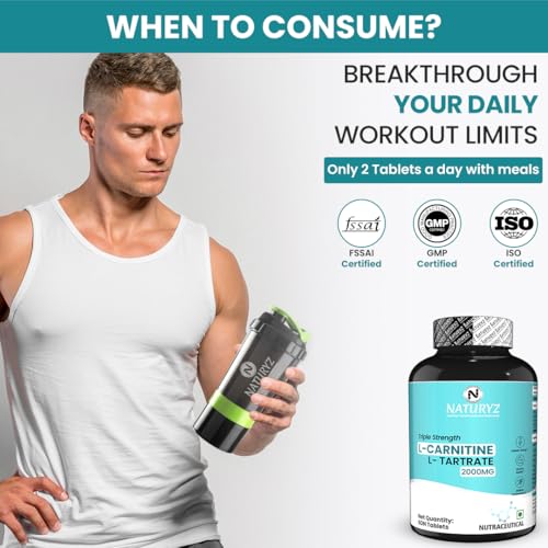 NATURYZ Triple Strength L-Carnitine L-Tartrate 2000MG Converts Fat into Energy | Cellular Energy & Endurance | Athletic Performance | Cutting Supplement - 60 Tablets 8 51qe3GsWCiL