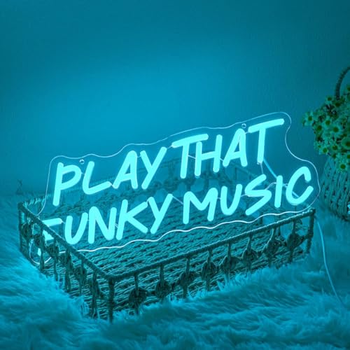 'Play That Funky Music' neonowy znak do dekoracji ścian, przyciemniana, niebieska litera, neonowa lampka, zasilana przez USB, do sypialni, klubu, na imprezę, do baru, jaskini, pokoju muzycznego