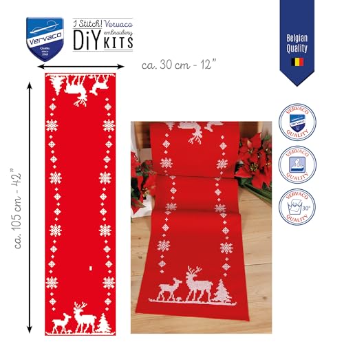 Image of Vervaco Embroidery Christmas Embroidery Kits Cross Stitch Table Runner DIY Set, Tablecloth to Embroider with Image on Cotton and Embroidery Thread, 12 x 42 Inches, Christmas Deers