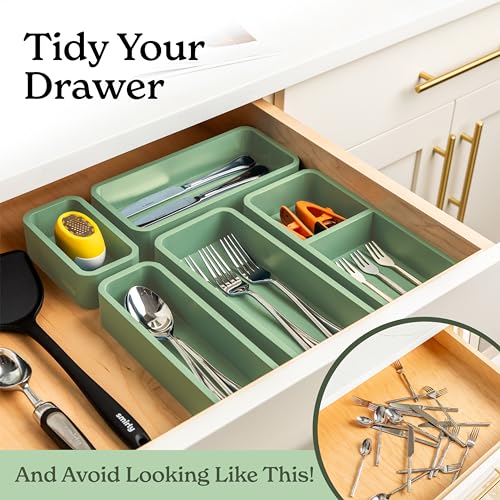 SMIRLY 5Piece Bamboo Kitchen Drawer Organizer Set For