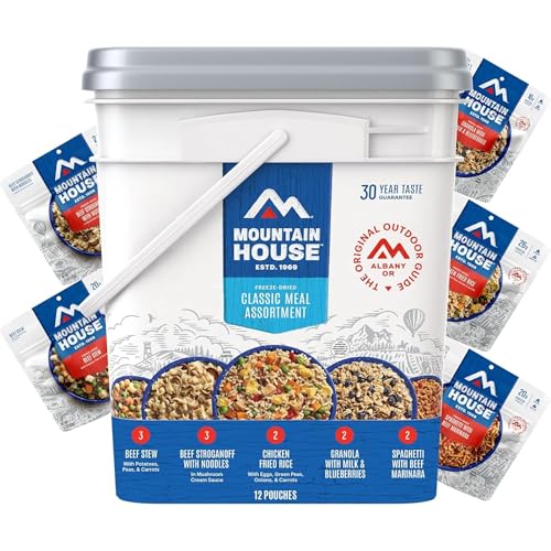 Mountain House Classic Meal Assortment Bucket Freeze Dried Backpacking & Camping Food 24 Servings