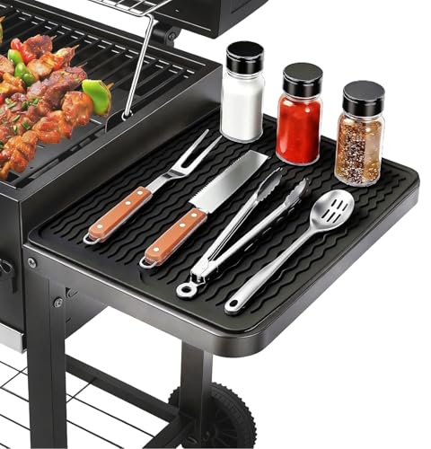 Silicone Grill Tools Mat for Blackstone Weber Traeger Pit Boss Flat Top Grill Smoker BBQ Accessories Pad Mats for Outdoor Kitchen Counter Cooking Side Shelf Spatula Mat Gifts for Men (Black)