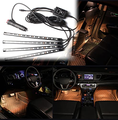 4PCS 12 LED Car Interior Light Strip DC 12V Multicolor Atmosphere lamp Lighting Kit with Sound and Wireless Remote Control for All Vehicles