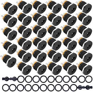 RUNCCI-YUN 5.5MM x 2.5MM 35 Pcs Female DC Power Jack Socket 3 Pin Panel Mount Connector Plug + 35 Pcs Rubber Protector Caps