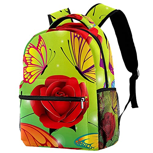 Sac à dos écolier 14" antichoc à motif papillon rétro et floral grand volume