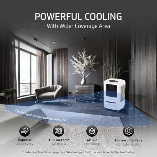 Image of V-Guard Arizod F70 Premium Desert Air Cooler for Home | 70 Litre | Powerful Air Delivery | 2 Year Warranty on Motor & Pump | (White & Purple Burry)