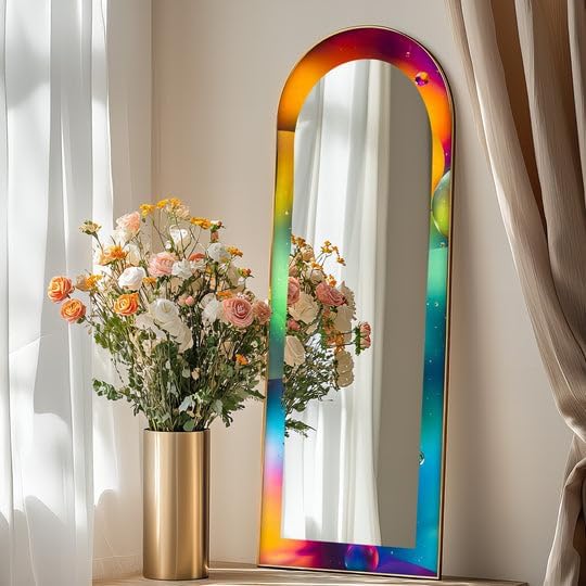 23,5’’W x 67’’Vivid Color Spectrum - Abstract Floor Mirror Full Lenght Mirror - Arch Full Body Stained Floor Mirror with Gold Frame