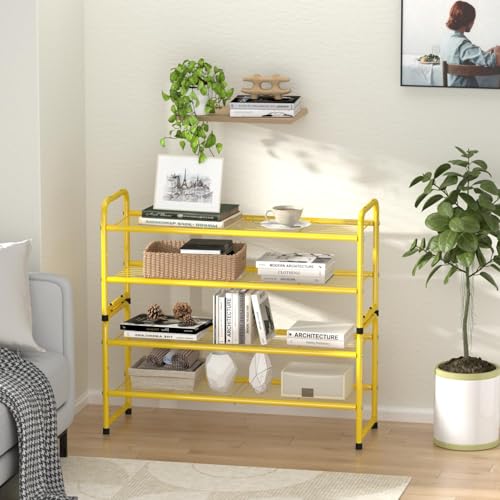 Image of 2 Pack Shoe Rack, 2-Tier Metal Stackable Shoe Shelf Storage Organizer, Heavy Duty Wire Shoe Stand for Entryway, Closet, Hallway, Holds 50 LBS, Gold