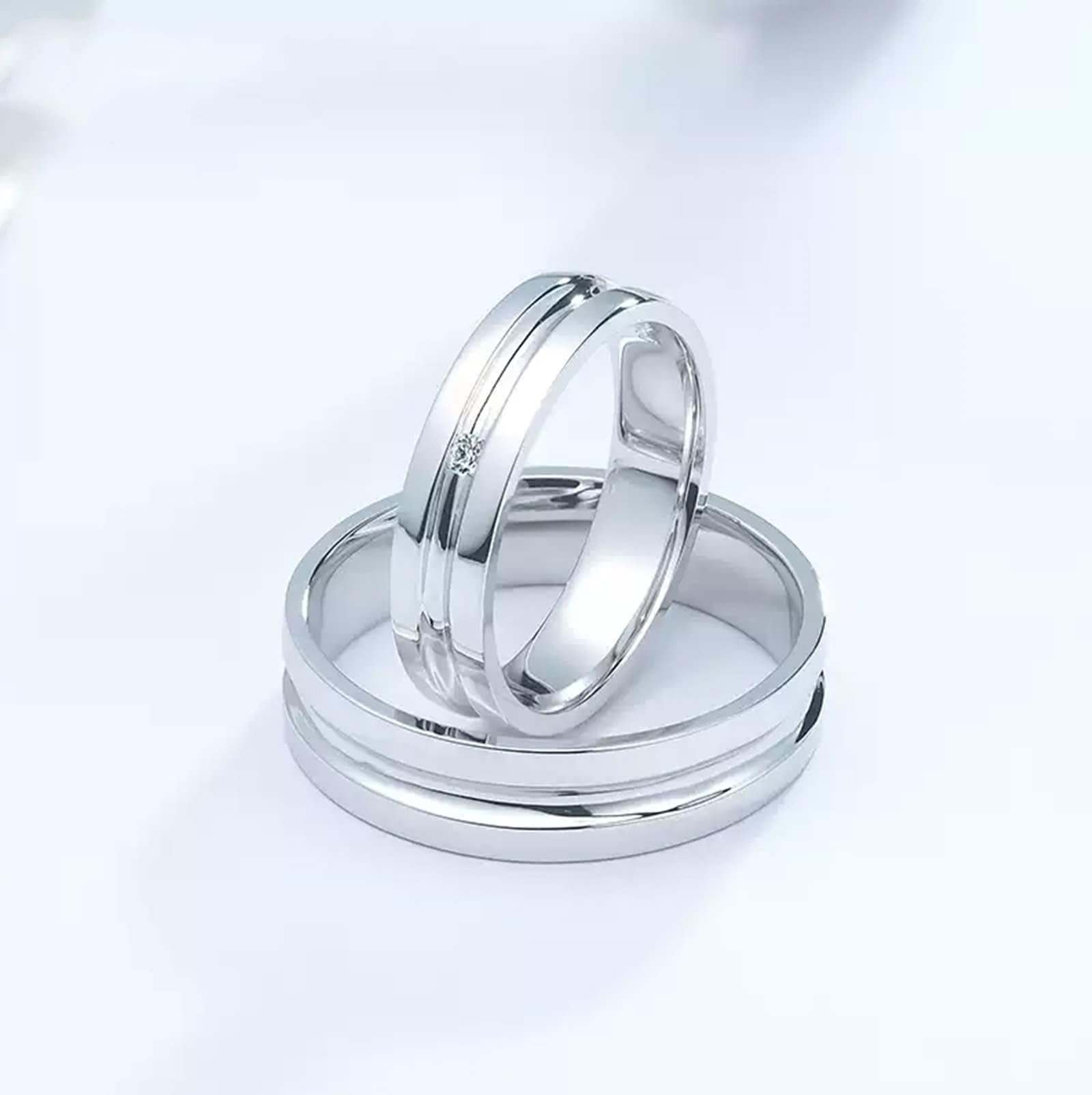 Wycian Anillo Hombre Elegante Anillo Oro Blanco Mujer 18 Kilates Plata Polaco Talla 21 Sólido No Chapado Moda para Esposa Graduación Joyas