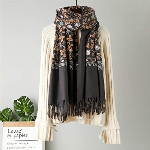 Châle en cachemire femme de style ethnique avec broderie de fleurs écharpe haut de gamme