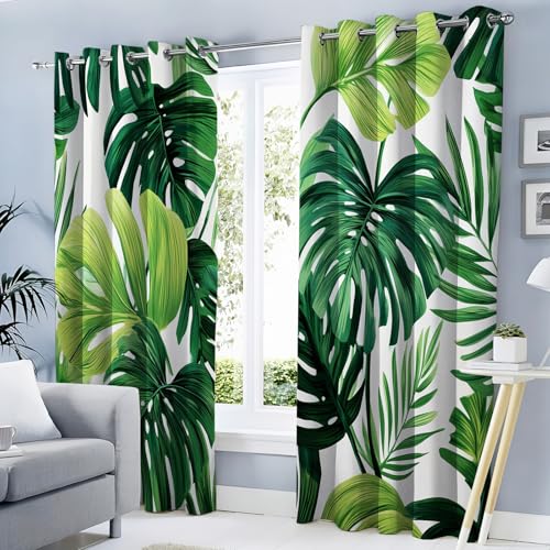 Rideau à oeillets imprimé feuille de monstera pour une chambre cocooning