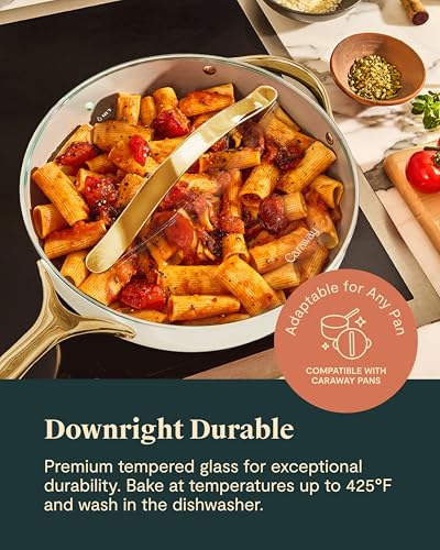 Image of Caraway Iconics Glass Lids Set for Pots and Pans - Made With Tempered Glass - Sized to Fit Caraway Ceramic-Coated & Stainless Steel Cookware - Includes 4 Sizes - 7 inch, 8 inch, 10.5 inch, & 11.8 inch