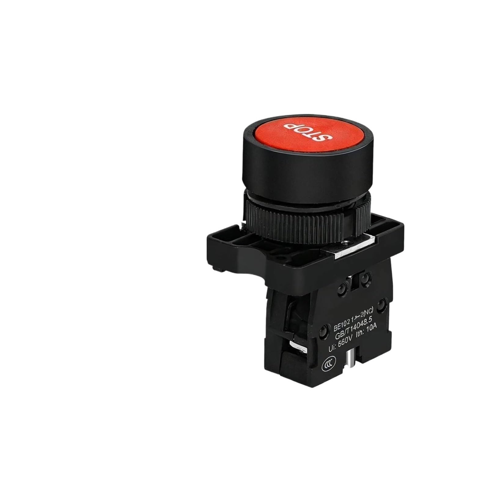 KUKEUC77Q Silver Contact Push Button Switch 22mm Mounting Reset Momentary With Arrow Symbol Start Stop XB2 Flat Head(Red Reset -EA4342,1NC)