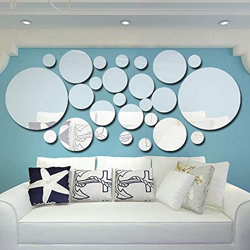 JM Acrylic Mirror DIY Home Decal Art Mural Wallpaper Room Decals Wall Stickers Circle Wall Decals 26PCS