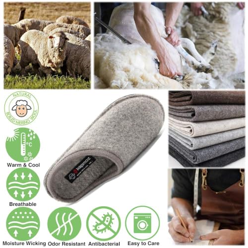 Image of LE KAPMOZ Men's Boiled Wool House Slippers Breathable Winter Warm Slip on Mules Indoor /Outdoor Slipper for Women Two Tone Cap Toe Clog