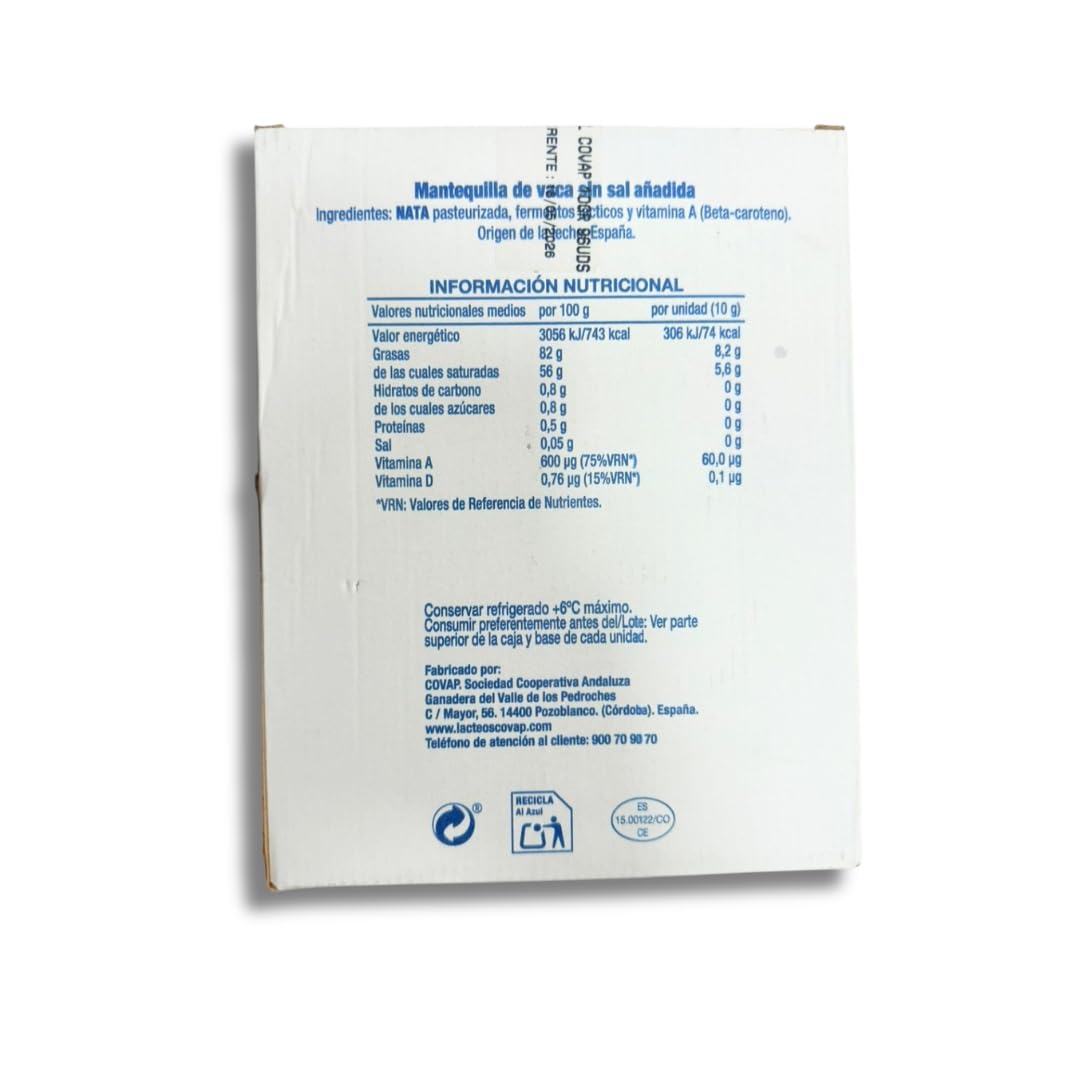 Mantequilla de Vaca Sin Sal Añadida Microtarrinas 96x10 g | Caja Formato Hostelería | Porciones Individuales de Mantequilla Natural | Ideal para Desayunos, Hoteles, Cafeterías y Catering