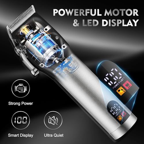 Suttik-Hair-Clippers-for-Men-Professional-Cordless-Beard-Trimmer-Electric-Shavers-for-Men-Mens-Hair-Clippers-and-Trimmers-Set-for-Barber-with-Case-Silver