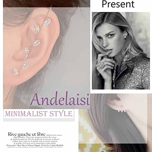 Andelaisi Angel Wing Ear Cuff Earrings Rhinestone Climber Earrings Cz Crystal Cuffs Ear Crawler Earrings Silver Wing Climber Earrings Jewelry For Women And Girls #TOP6