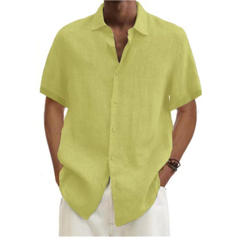 Bengbobar Office Shirts for Men Short Sleeve Slim Fit Cotton Linen Shirts Men Big and Tall Casual Button Down T-Shirt Men