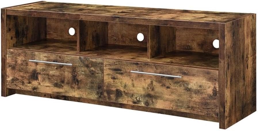 Pemberly Row 60-Inch TV Stand, Nutmeg Wood Finish, Hollow Core MDF and Particleboard, with Cabinets and Shelves, Cable Management, Entertainment Center for Living Room or Media Storage