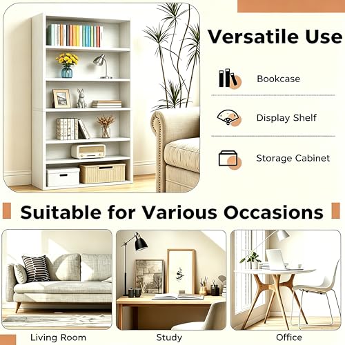 Image of HealSmart 6 Tier Bookcase, Industrial 6 Book Shelf, 9.2 inch D x 23.8 inch W x 63 inch H Tall Open Cube Storage Organizer for Home Office, Living Room, Bedroom and Dinning Room, White
