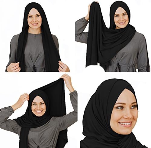 Vista 7 de Bufanda de algodón para la cabeza, hiyab negro instantáneo, accesorios musulmanes listos para usar para mujer, talla única