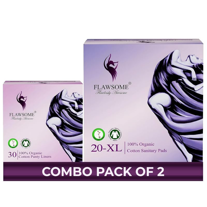 Flawsome 100% Organic Sanitary Pads | High Absorption | Cotton Sanitary Pads | Soft and Rash Free | Toxin-Free (Liner -30 Pads-30, XL)