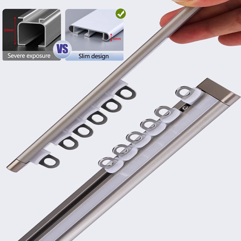Rail De Plafond En Aluminium Pour Rideaux Rail De Rideau Ultra-Fin Pour Fenêtre À Ouverture Vers L'Intérieur Rail De Rideau Caché Rail De Rideau Coulissant Pour Salon Chambre Balcon(Blanc,300cm)