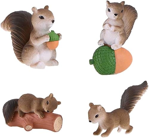 Juego de 4 figuras de personajes de animales de ardilla lindos, decoración de pastel de jardín, decoración de tartas