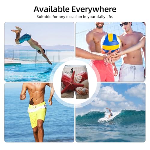 Men's Swim Trunks Quick Dry Board Shorts Red Starfish Seashells Beach Shorts with Pocket Bathing Suits for Men 6