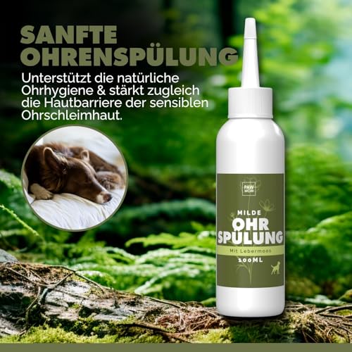 PAW WOW Natürliche Hund-Ohrenspülung 100ml | sanfte Tiefenreinigung & Geruchsschutz mit Lebermoos, Zistrose, Ringelblumen & Schwarzkümmel | 100% natürlich ohne künstliche Zusatzstoffe
