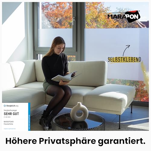 MARAPON® Fensterfolie Blickdicht von außen [0.60x2 m] inkl. eBook und Videoanleitung - Klebefolie Sichtschutzfolie für Fenster - Milchglasfolie - Folie für Fenster Sichtschutz Küche Bad Büro