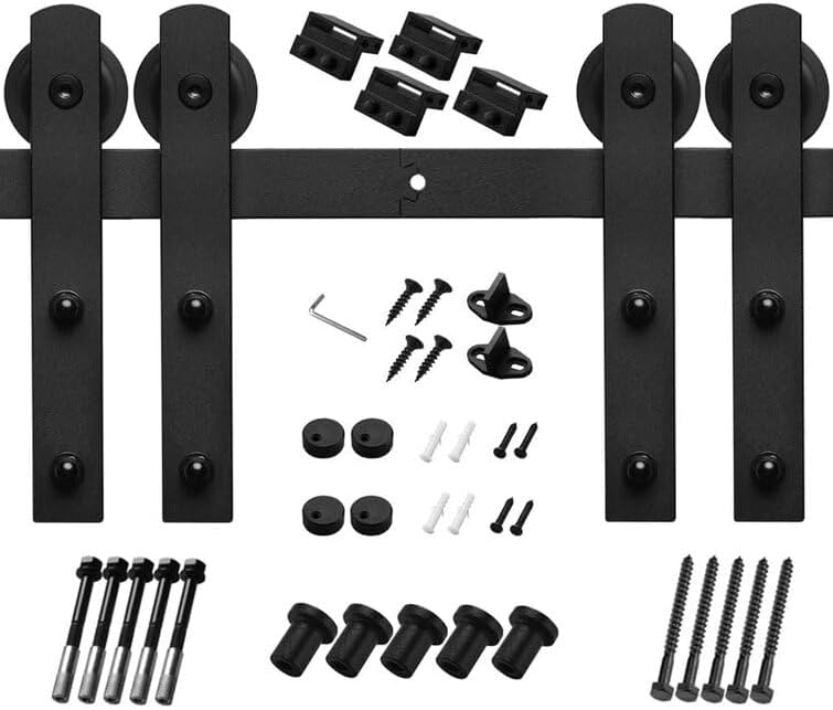 Miniatura 6 de ROOMTEC Kit de herrajes para puerta corrediza de granero de 12 pies, kit de riel para puerta doble, resistente, polea básica I, se desliza
