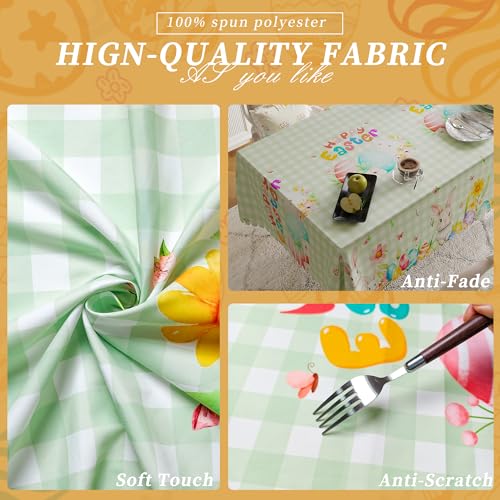 HOMOHEINI Easter Tablecloth 60x120 Inch Rectangular, Spring Tablecloth, Plaid Bunny Egg Washable Polyester Table Cloth, Fabric Table Cover for Party Picnic Dinner Decor,Easter E by HOMOHEINI - Used condition - Image 4