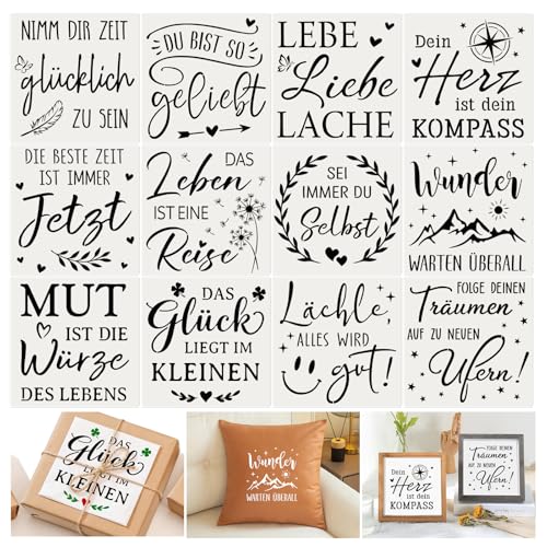 UNISUNSG 12 Stücke Schablonen Malen Inspirierende Worte Schablonen Zeichenschablonen für Textilgestaltung Scrapbooking Wandmalerei