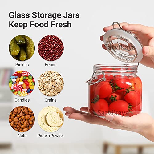 Image of SATVIKAYA Airtight Canister Glass Kitchen Storage Jar Container With Clip Lock For storage Round Jar Masala,Honey Jar,Spice,Food,aachar,Sugar,Bean (Square Shape, 500 ML, Pack Of 2)