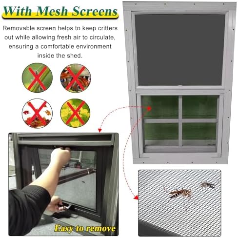 White Flush Mount Shed Window with Tempered Glass & Screen - Aluminum Vertical Sliding Window for Barns, Playhouses, Chicken Coops - Available in 10"-24" Widths (WxH 12"x25")