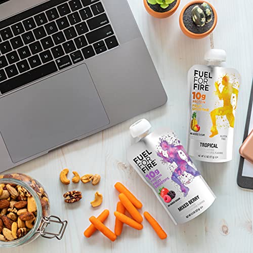 Fuel For Fire Protein Smoothie Pouch - Mixed Berry (12-Pack) | Healthy Snack & Recovery | No Sugar Added, Dietitian Approved | Functional Fruit Smoothies | Gluten Free, Kosher (4.5Oz Pouches) #TOP3