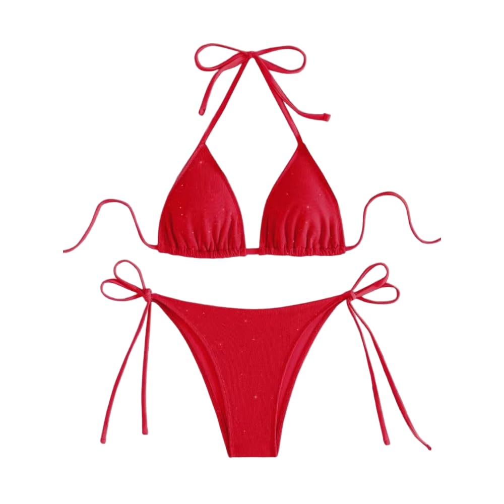 JJDFW Bikini Rose Brillant Extrême String Maillot de Bain Dos Nu Push Up Bowknot Vacances Maillots de Bain Femmes Micro Tangas Plage Maillot de Bain