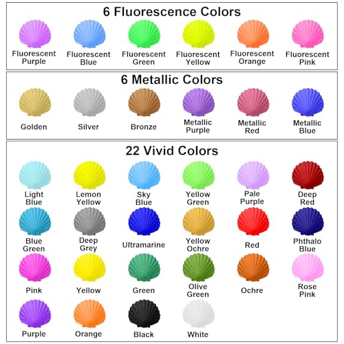 FansArriche Airbrush Paint Set, 34 Colors Acrylic Air brush Paint Kit with 2 Thinner, Ready to Spray Water-based Opaque & Neon Colors for Beginners, Artists, DIY Projects, 20 ml/Bottle