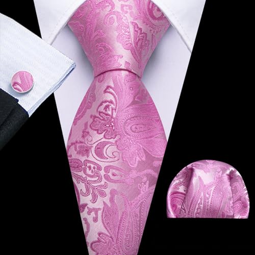 Image of Barry.Wang Men Ties Paisley Woven Silk Necktie Set with Pocket Suqare Cufflinks Formal