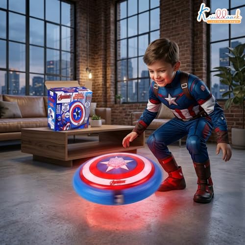Image of Marvel Captain America Hover Football - Air Power Soccer Ball with LED Lights & Soft Foam Bumper - Indoor Floating Soccer Disc for Kids 3+ - Red Superhero Sports Toy for Smooth Surfaces