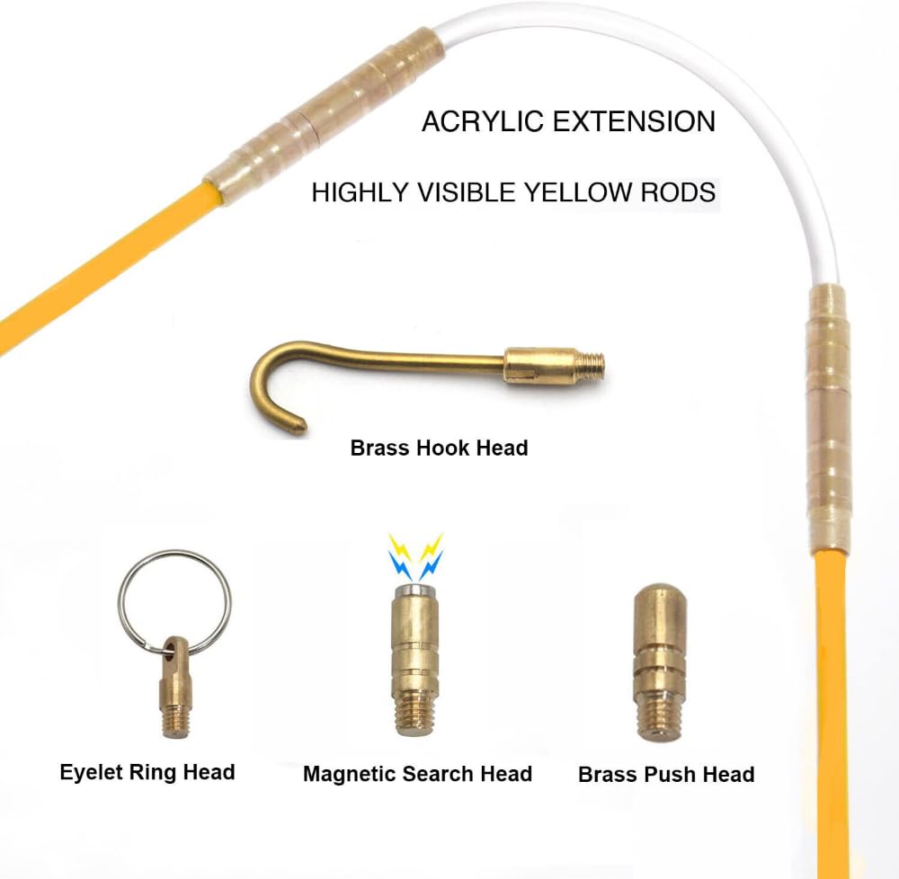 10PCS Varillas de Cable Varillas eléctricas con Gancho y Kit de Orificio Fibra de Vidrio Conexión eléctrica Kit de tracción de Cinta pasacables - Diámetro del Cable 4 mm Longitud 330 mm