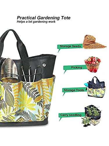 GERYMU Garden Tool Bag, 8 Pockets Garden Tote Bag, Heavy Duty Oxford Garden Tool Storage Bag, Gardening Tool Kit Holder (Floral Yellow)