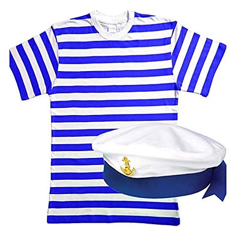 Silver® Children Kids Sailor Uniform Marine Navy Sailor Boy Girl Blue & White Top Shirt & Hat Naval Officer Sea World Book Day/Week Fancy Dress (7-8 years) Cover