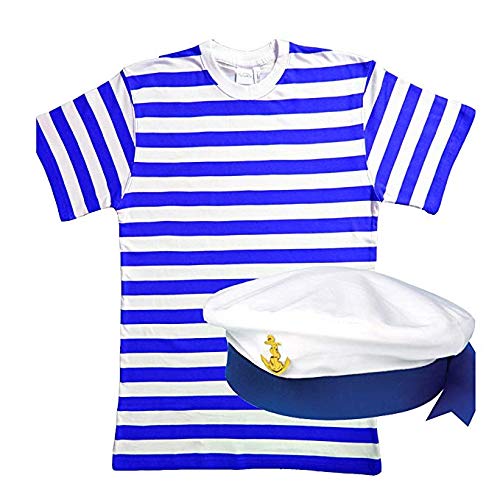Silver® Children Kids Sailor Uniform Marine Navy Sailor Boy Girl Blue & White Top Shirt & Hat Naval Officer Sea World Book Day/Week Fancy Dress
