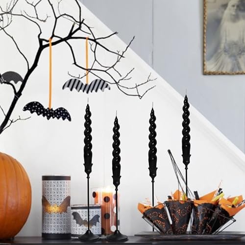 Image of Short Taper Candles Black Spiral Candle Sticks Smokeless 7.5 Inch Unscented Twisted Candle Handmade Tapered Candles 4PCS for House Warming Gift Romantic Dinner Decor