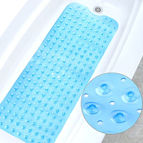 Bathtub Bath Mat PVC Extra Long Bathtub Shower Mats Non-Slip Bath Mats with Suction Cups Antibacterial, BPA Tub Mat 40" x 16"