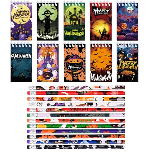 EIROVYA 10 Pezzi Quaderni,12 Matite per bambini,Gadget di Halloween